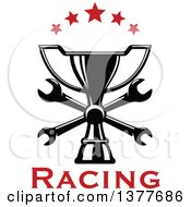 Poster, Art Print Of Black And White Trophy With Crossed Wrenches And Red Stars With Text