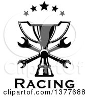 Poster, Art Print Of Black And White Trophy With Crossed Wrenches And Stars Over Text