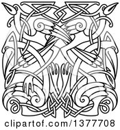 Poster, Art Print Of Black And White Lineart Celtic Knot Cranes Or Heron