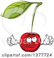 Clipart Of A Cherry And Leaf Royalty Free Vector Illustration