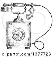 Poster, Art Print Of Black And White Sketched Vintage Telephone