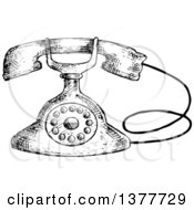 Clipart Of A Black And White Sketched Vintage Telephone Royalty Free Vector Illustration