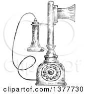 Clipart Of A Black And White Sketched Vintage Telephone Royalty Free Vector Illustration