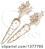 Clipart Of Brown Sketched Carrots Royalty Free Vector Illustration