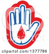 Clipart Of A White Blue And Red Hand With A Blood Drop Royalty Free Vector Illustration by Vector Tradition SM