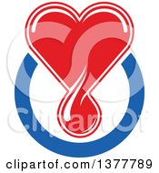 Poster, Art Print Of Red Blood Drop Heart Over A Blue Circle
