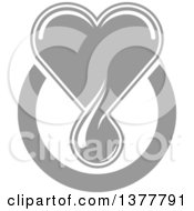 Clipart Of A Grayscale Blood Drop Heart Over A Circle Royalty Free Vector Illustration