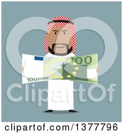 Poster, Art Print Of Flat Design Arabian Business Man Holding Euro Cash On Blue