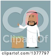 Poster, Art Print Of Flat Design Arabian Business Man With A Bag Of Cash On Blue