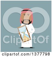 Flat Design Arabian Business Man Holding An Hourglass On Blue