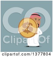 Flat Design Arabian Business Man Holding A Dollar Coin On Blue