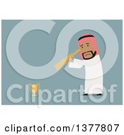 Poster, Art Print Of Flat Design Arabian Business Man Looking At A Trophy Through A Spyglass On Blue