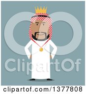 Poster, Art Print Of Flat Design Arabian Business Man King Wearing A Medal On Blue