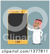 Poster, Art Print Of Flat Design Arabian Business Man With A Smart Phone On Blue