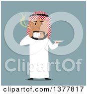 Flat Design Arabian Business Man Drinking Coffee On Blue