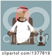 Poster, Art Print Of Flat Design Arabian Business Man Sitting With A Hookah On Blue