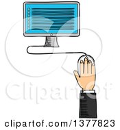 Poster, Art Print Of Sketched White Business Mans Hand And Desktop Computer