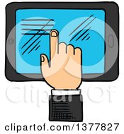 Clipart Of A Sketched White Business Mans Hand Using A Touch Screen Tablet Computer Royalty Free Vector Illustration by Vector Tradition SM