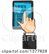 Poster, Art Print Of Sketched White Business Mans Hand Using A Touch Screen Tablet Computer