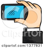 Poster, Art Print Of Sketched White Business Mans Hand Holding A Smart Phone