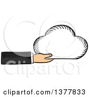 Sketched White Business Mans Hand Holding A Cloud
