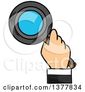 Poster, Art Print Of Sketched White Business Mans Hand Searching With A Magnifying Glass