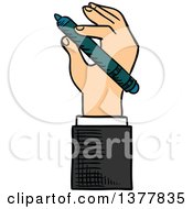 Clipart Of A Sketched White Business Mans Hand Holding A Pen Royalty Free Vector Illustration