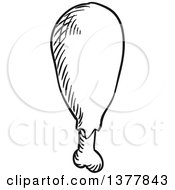 Clipart Of A Black And White Sketched Chicken Drumstick Royalty Free Vector Illustration