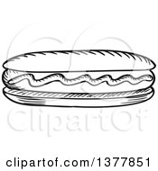 Clipart Of A Black And White Sketched Hot Dog Royalty Free Vector Illustration