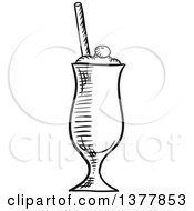 Clipart Of A Black And White Sketched Milkshake Royalty Free Vector Illustration