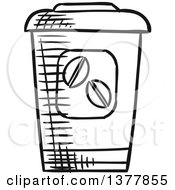 Clipart Of A Black And White Sketched Take Out Coffee Cup Royalty Free Vector Illustration