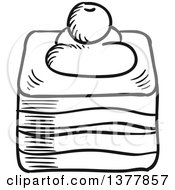 Clipart Of A Black And White Sketched Piece Of Cake Royalty Free Vector Illustration