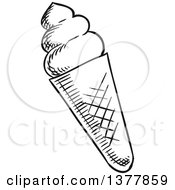 Clipart Of A Black And White Sketched Waffle Ice Cream Cone Royalty Free Vector Illustration