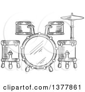 Poster, Art Print Of Black And White Sketched Drum Set