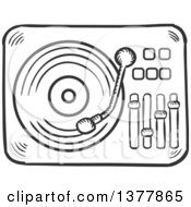 Clipart Of A Black And White Sketched Vinyl Record Player Royalty Free Vector Illustration by Vector Tradition SM