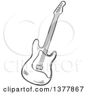Clipart Of A Black And White Sketched Electric Guitar Royalty Free Vector Illustration by Vector Tradition SM