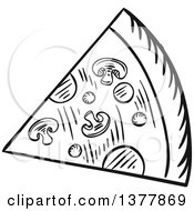 Clipart Of A Black And White Sketched Slice Of Pizza Royalty Free Vector Illustration