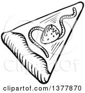 Clipart Of A Black And White Sketched Slice Of Dessert Pizza Royalty Free Vector Illustration