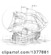Clipart Of A Sketched Gray Ship Royalty Free Vector Illustration