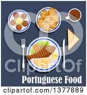 Poster, Art Print Of Portuguese Food With Text Over Blue