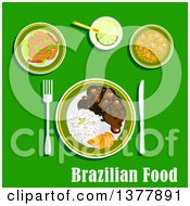 Poster, Art Print Of Brazilian Food With Text Over Green