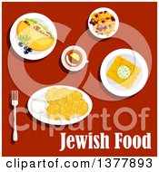 Poster, Art Print Of Jewish Food With Text Over Red