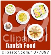 Poster, Art Print Of Danish Food With Text Over Red