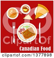 Clipart Of Canadian Food With Text Over Red Royalty Free Vector Illustration