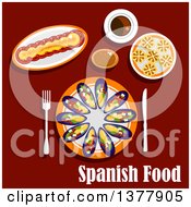 Poster, Art Print Of Spanish Food With Text Over Red