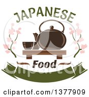 Poster, Art Print Of Japanese Food Design Of A Tea Set And Blossoms