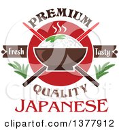 Japanese Cuisine Rice Bowl Design With Chopsticks And Text