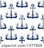 Poster, Art Print Of Nautical Seamless Background Pattern Of Navy Blue Anchors