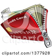 Poster, Art Print Of Red Zippered Credit Card Wallet With Cash
