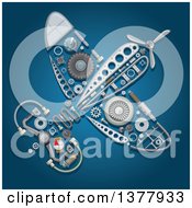 Clipart Of A Mechanical Airplane Over Blue Royalty Free Vector Illustration by Vector Tradition SM